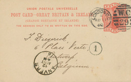 GB 1892 QV 1d Orangered Superb Postcard With Barred Duplex-cancel "LONDON-W.C. / W.C / 29" NEW LATEST USAGE - Cartas & Documentos