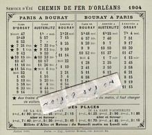 91 - BOURAY Sur JUINE ( France ) - Horaires Chemin De Fer De Juillet 1904 Pour Paris ( 12 Cm X 10,5 Cm ) - Europa