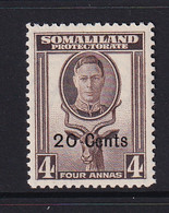 Somaliland Protectorate: 1951   KGVI - Surcharge    SG128     20c On 4a    MH - Somaliland (Protectorate ...-1959)