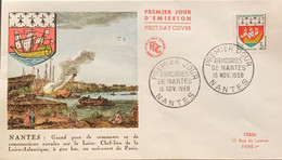 P) 1958 FRANCE, FDC, COATS OF ARMS MANTES STAMP, COMMERCIAL PORT, NAVELES CONSTRUCTIONS, XF - Other & Unclassified