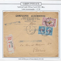 Algérie Tarifs Postaux - Lettre - Covers & Documents