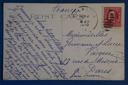 AJ1 ETATS  UNIS BELLE  CARTE   1910   ++++ POUR PARIS +  AFFRANCHISSEMENT  INTERESSANT - Lettres & Documents