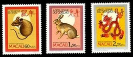 (058, 209, 210) Macau  New Year / Neujahr / 1984, 1987, 1988 / Rat, Rabbit, Dragon  ** / Mnh   Michel 513, 568, 568 - Sonstige & Ohne Zuordnung