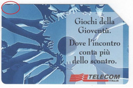 Scheda TELECOM ITALIA "GIOCHI DELLA GIOVENTU' VARIETA', Catalogo Golden 638A, Usata - Macchia In Alto - Erreurs & Variétés