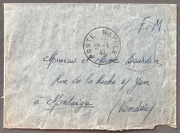 France TAD POSTE NAVALE 23.1.1940 Sur Enveloppe FM - (B3684) - Scheepspost