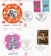 2 ENVELOPPES 1er JOUR ANDORRE FRANCAIS.   ANNEE 1975 Et 1972 - Covers & Documents