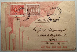 1938 RR !  “TARJETA POSTAL” ENVELOPE LA CUMBRE ARGENTINA>Graz(music Pigeon Telegraph Mailbox Cover Postal Stationery - Lettres & Documents