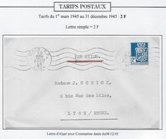 Algérie Tarifs Postaux - Lettre - Lettres & Documents