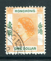 Hong Kong 1954-62 QEII Definitives - $1 Orange & Green Used (SG 187) - Used Stamps