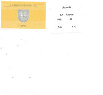 LITUANIE BILLET 0.1 TALONAS PICK 29 - Lithuania