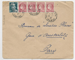 FRANCE MAZELIN 1FRX4+2FR GANDON LETTRE REIMS PRINCIPAL 24.7.1947 AU TARIF - 1945-47 Ceres Of Mazelin