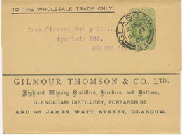 GB „GLASGOW / 21“ SCOTTISH DOUBLE CIRCLES (DOUBLE ARC TYPES 28mm) Superb EVII ½d ADVERTISING Wrapper To MEXICO - Storia Postale