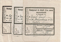 CTN52B - BELGIQUE 3 RECEPISSES DE DEPÔT D'UN ENVOI RECOMMANDE VERVIERS 9/1/1938 - Andere & Zonder Classificatie