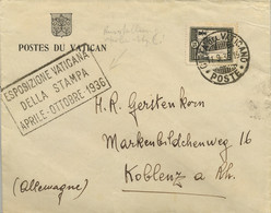 1936  VATICANO , SOBRE CIRCULADO A KOBLENZ , " ESPOSIZIONE VATICANA / DELLA STAMPA /  APRILE - OTTOBRE - 1936 " - Lettres & Documents