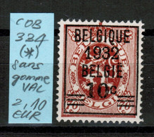 COB 334 (*), Neuf Sans Gomme, VAL COB 2,10 EUR (60% De La Cote *) - Typos 1929-37 (Lion Héraldique)