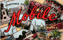 Alabama Greetings From Mobile Large Letter Linen - Mobile
