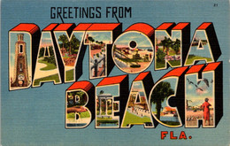 Florida Greetings From Daytona Beach Large Letter Linen - Daytona