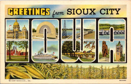 Iowa Greetings From Sioux City Large Letter Linen Curteich - Sioux City