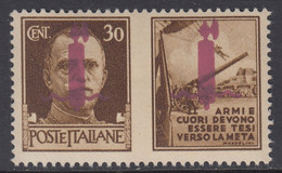 ITALY - R.S.I. - Propaganda Di Guerra Emiss. Di Firenze Sassone N. 42/I (Lilla) - Cat. 300 Euro - Gomma Integra MNH** - Propagande De Guerre