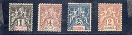 Mohéli: Année 1906-07  Lot De 4 Valeurs N° 1**,2**,3**,7* - Neufs