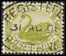1898. Western Australia. ONE SHILLING. Swan. Luxus Cancel REGISTERED PERTH. 31 AU 09..  (Michel 48) - JF512326 - Oblitérés