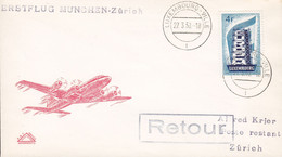 Luxembourg Erstflug First Flight Premiére Liason MÜNCHEN - ZÜRICH 1958 Cover Lettre 4 Fr. Europa CEPT Timbre (2 Scans) - Briefe U. Dokumente