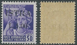 1945 OCCUPAZIONE JUGOSLAVA ISTRIA POLA 1 LIRA SU 50 CENT MNH ** - P19-4 - Occ. Yougoslave: Istria