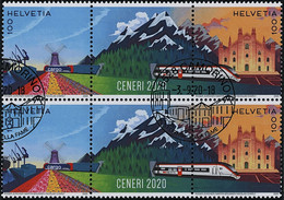 Suisse - 2020 - Ceneri - Zwischenstege - Viererblock - Ersttag Stempel ET - Usati