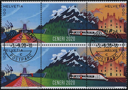 Suisse - 2020 - Ceneri - Zwischenstege - Viererblock - Ersttag Voll Stempel ET - Usati