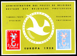 BELGIUM(1958) Europa Symbol. Deluxe Proof (LX29) Of 2 Values On Card. Scott Nos 527-8, Yvert Nos 1064-5. - Feuillets De Luxe [LX]