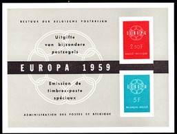 BELGIUM(1959) Europa Symbol. Deluxe Proof (LX30) Of 2 Values On Card. Scott Nos 536-7, Yvert Nos 1111-2. - Feuillets De Luxe [LX]