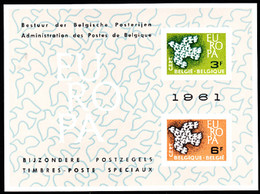 BELGIUM(1961) Stylised Dove. Scott Nos 572-3. Yvert Nos 1193-4. Europa Issue.  Deluxe Proof (LX36) Of 2 Values. - Luxevelletjes [LX]