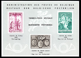 BELGIUM(1959) Stamp Day. Deluxe Proof (LX28) Of 3 Values On Card. Scott Nos 504,516,530. Yvert Nos 1011,11-046,1103. - Deluxe Sheetlets [LX]