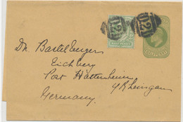 GB 190? EVII Superb 1/2d Yellow-green Wrapper W 1/2 D Stamp To Germany, Cancelled Twice W A Nice Barred Cancel "D.21" - Covers & Documents