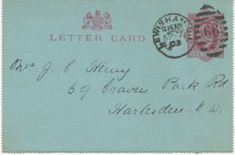 GB 1903 EVII 1d Lilac Superb Letter Card To Harlesden With Barred Duplex-cancel "LEWISHAM-S.E / 66 / 4" POSTMARK-ERROR - Storia Postale