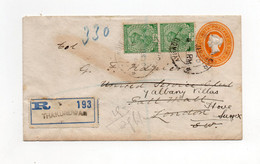 !!! INDES ANGLAISES, ENTIER POSTAL RECOMMANDE DE THAKURDWAR DE 1914 POUR LONDRES - 1911-35 King George V