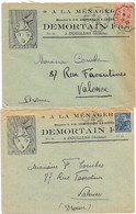 2 Enveloppes Publicitaires En-tête "A LA MENAGERE" Maison DEMORTAIN à DOULLENS (SOMME) 1928-29 CONVOYEUR AMBULANT - Drogisterij & Parfum