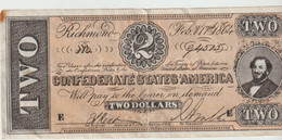 TWO DOLLARS 1862 - Devise De La Confédération ( 1861- 1864 ) - Confederate (1861-1864)