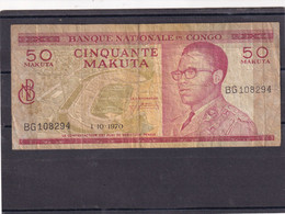 Congo Ex Belgian 50 Makuta 1970  Fine  Mobutu Village Scene - Unclassified