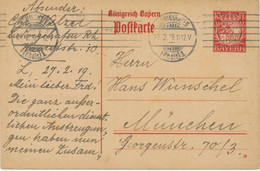 BAYERN ORTSSTEMPEL LUDWIGSHAFEN (Rhein) 1 Maschinestempel 1919 Auf 10 Pf Rot Wappen GA - Postal  Stationery