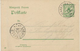 BAYERN ORTSSTEMPEL MARKTGRAITZ K1 1908 Auf 5 Pf Rauten GA Nach LICHTENFELS K2 - Postal  Stationery