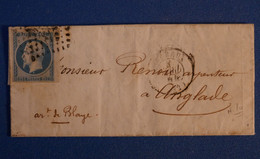 R21 FRANCE BELLE LETTRE 1854 BORDEAUX POUR ANGLADE + BORD DE FEUILLE DU N 10 + AFFRANCHISSEMENT INTERESSANT - 1852 Louis-Napoléon