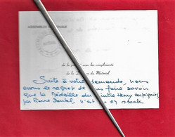 Carte De Correspondance 1982 Division Matériel ASSEMBLEE NATIONALE Recherche Médaillon HARPIGNIES Par DAUTEL 1982 - Cartes De Membre