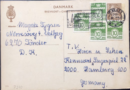 DENMARK 1977, POSTAL STATIONARY CARD, USED TO GERMANY,  4 STAMP, TONDER CITY, MACHINE SLOGAN CANCEL - Other & Unclassified