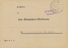 ALLIIERTE BESETZUNG „Gebühr Bezahlt“ Violetter L2 Und Tagesstempel „FRANKFURT (MAIN) 1“ Auf Postkarte Nach Ohmenheim, - Briefe U. Dokumente