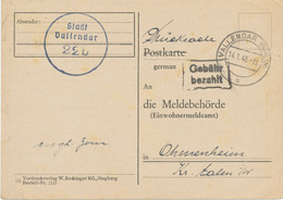 ALLIIERTE BESETZUNG „Gebühr Bezahlt“ RA2 Und Tagesstempel „VALLENDAR (RHEIN)“ Auf Kab.-Postkarte Nach Ohmenheim, 1948 - Briefe U. Dokumente