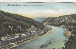 A4944) Sächs. Schweiz - SCHÖNA - Blick Von Herrnskretschen ALT !! Dampfschiff - Schoena