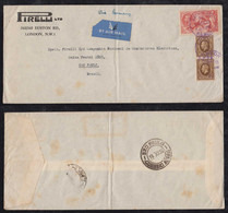 Great Britain 1936 CONDOR Airmail Cover 5Sh + 2x 1Sh LONDON To SAO PAULO Brazil Pirelli Advertising - Covers & Documents