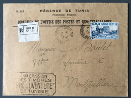 Tunisie N°140 Sur Enveloppe TAD TUNIS R.P. CHARGEMENTS 4.2.1928 + Flamme PRO JUVENTUTE De Tunisie - (A1032) - Brieven En Documenten