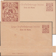 Allemagne 1891. Gera, Poste Privée Dick & Stutz. 2 Entiers Postaux Dont Un Avec Erreur, Mercure, Ancre Et Caducée - Mythologie